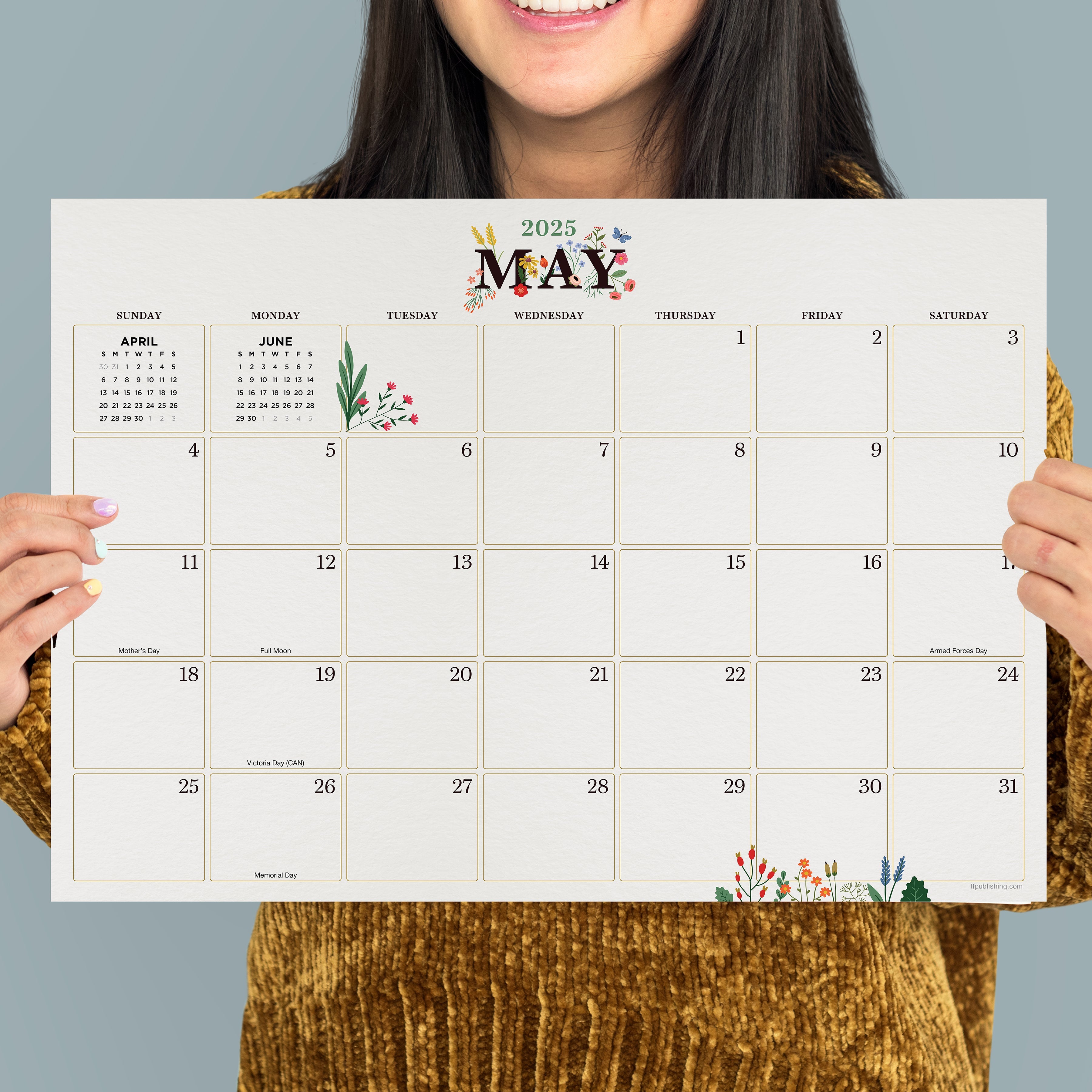 2025 Floral - Monthly Medium Desk Pad Blotter Calendar