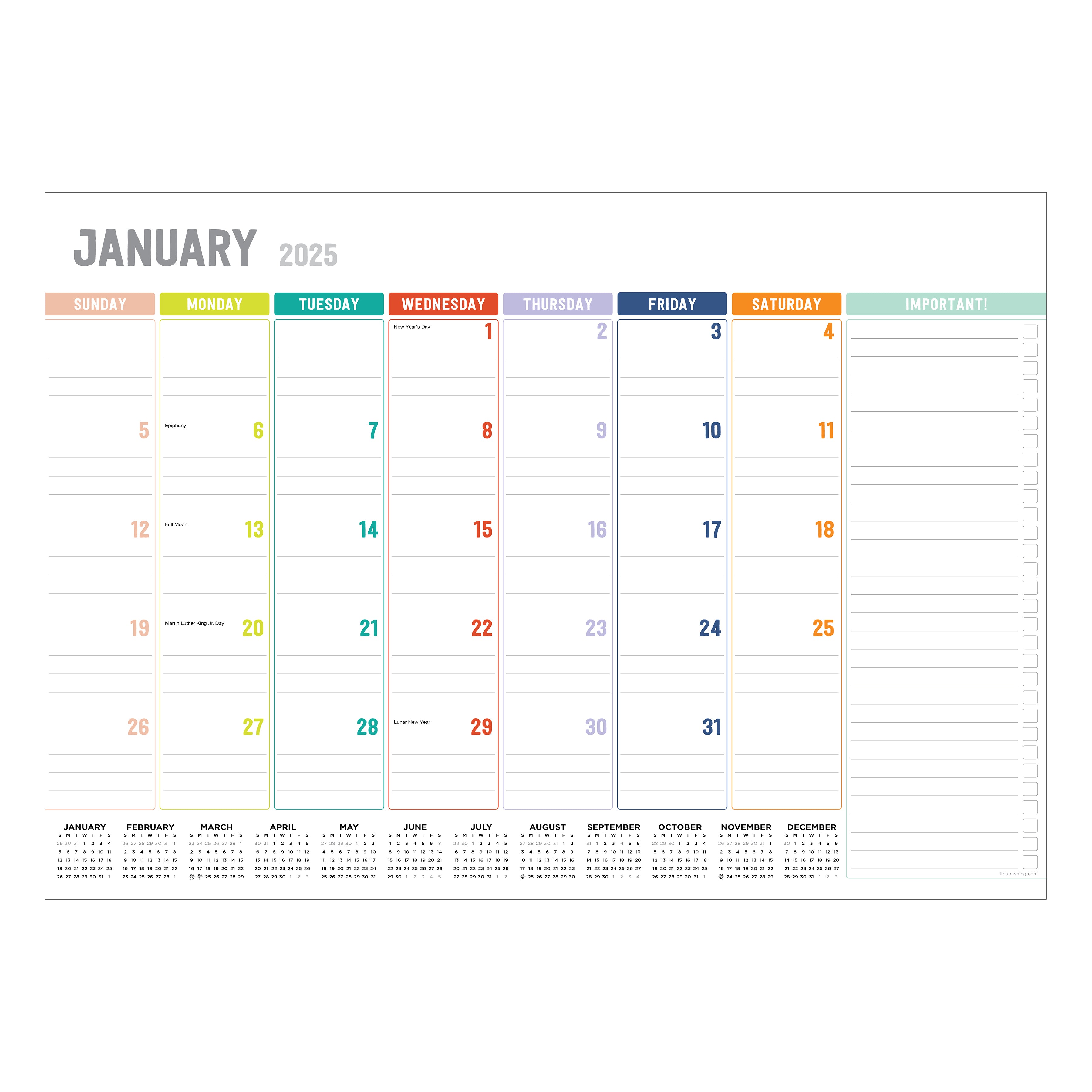 2025 Rainbow Blocks - Monthly Medium Desk Pad Blotter Calendar