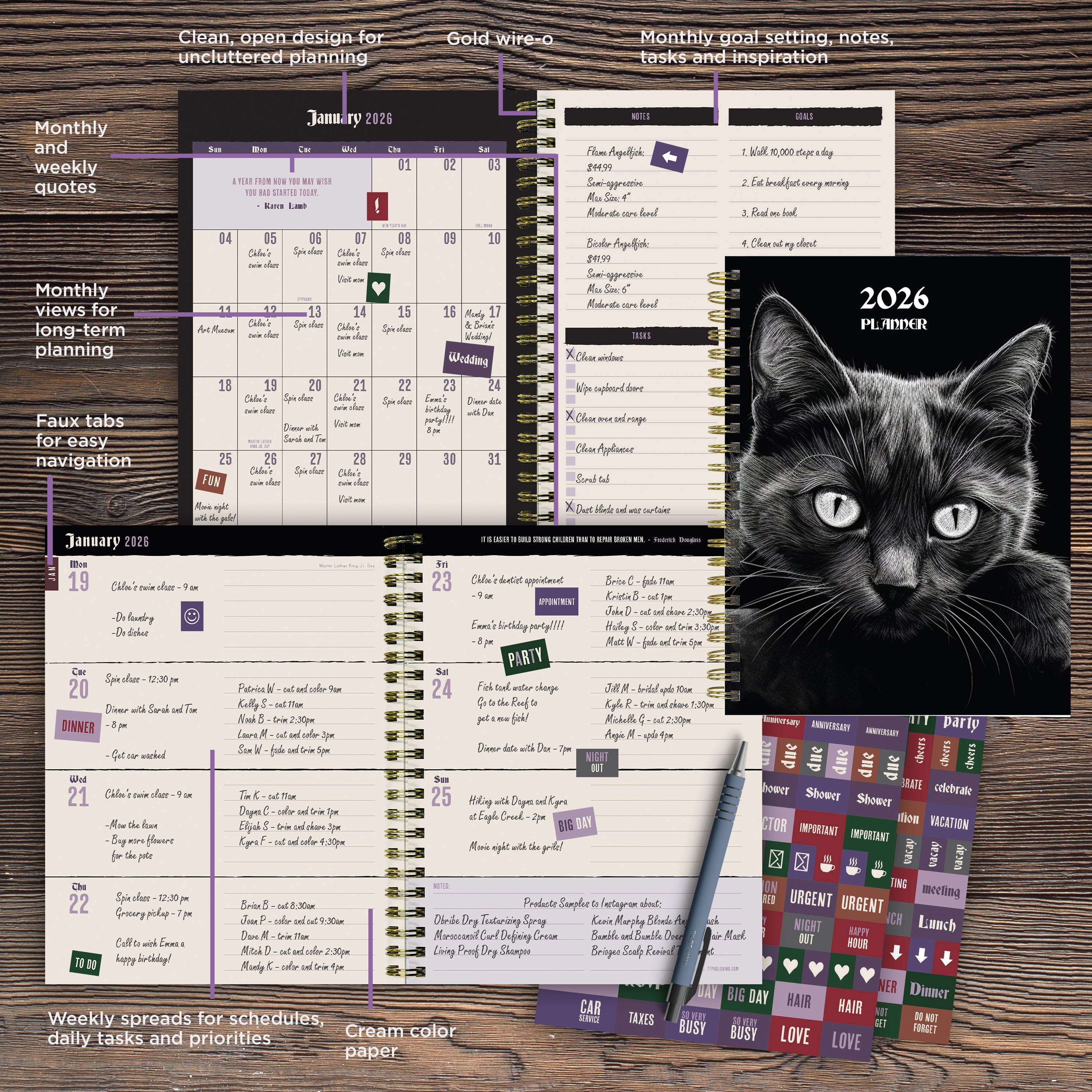 2026 Pretty Kitty - Medium Monthly & Weekly Pocket Diary/Planner