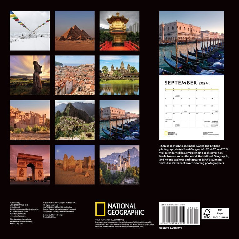 2024 National Geographic World Travel Square Wall Calendar