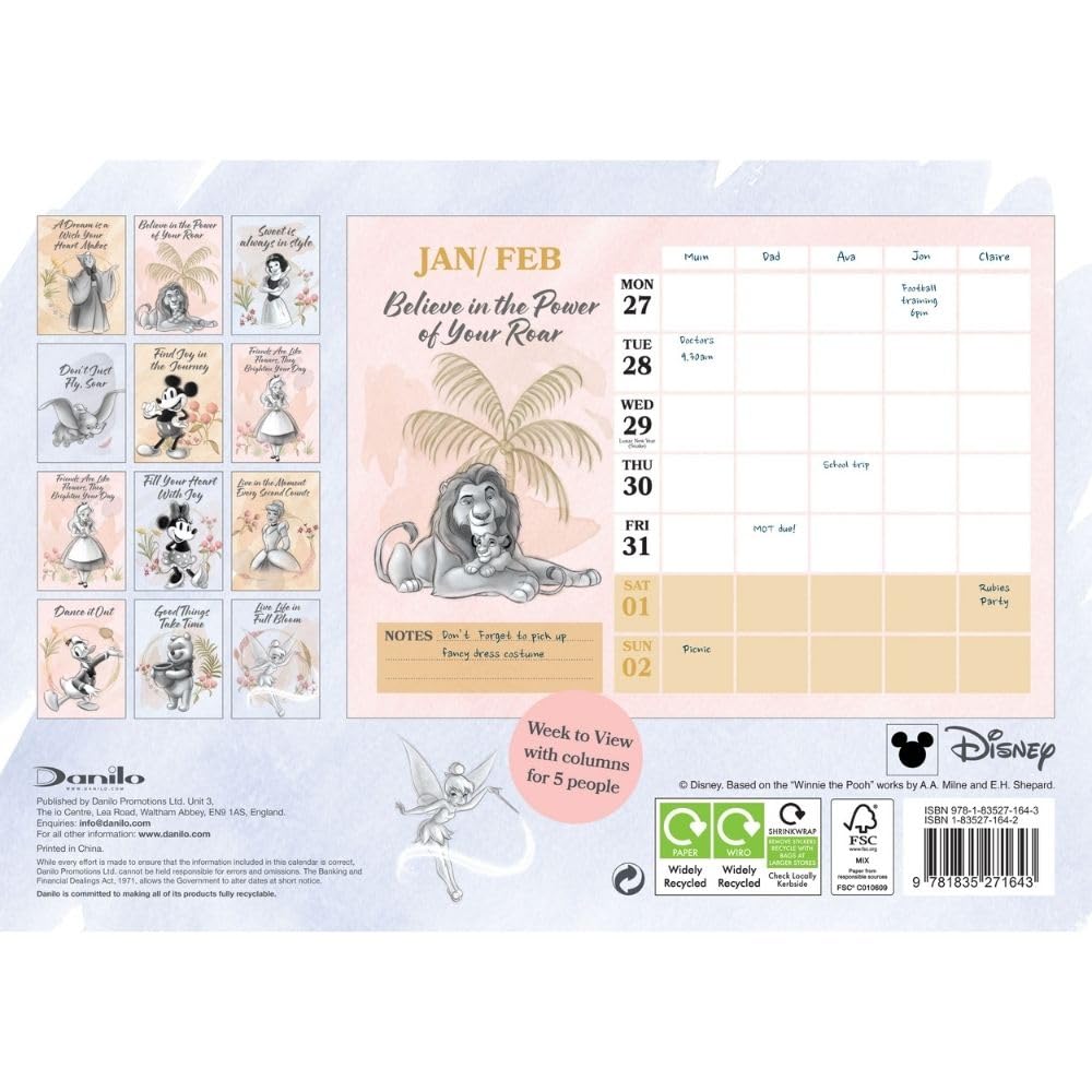 2025 Disney Heritage Family Organiser - Horizontal Wall Calendar