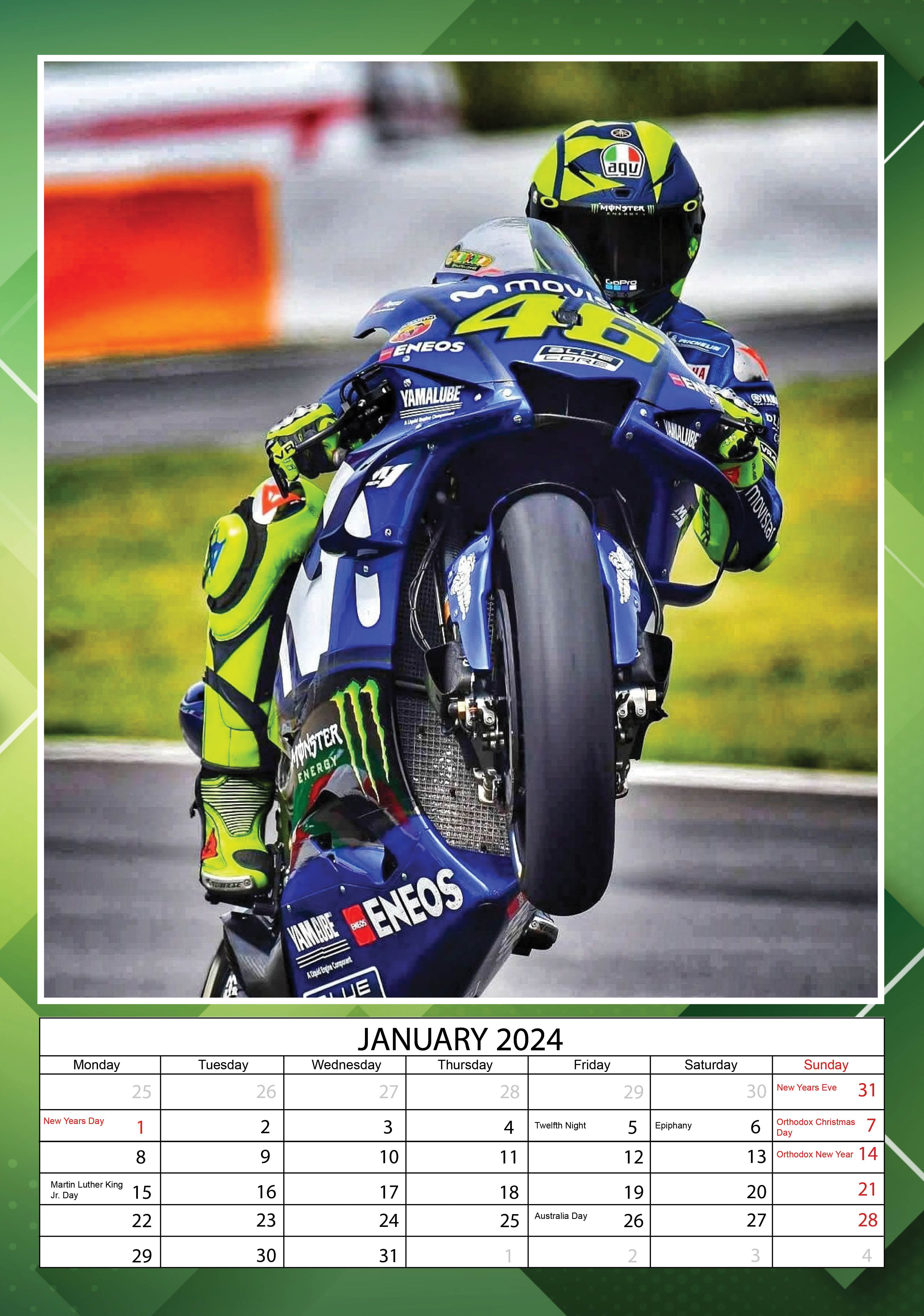 2024 Valentino Rossi A3 Wall Calendar Athletes Calendars by Call