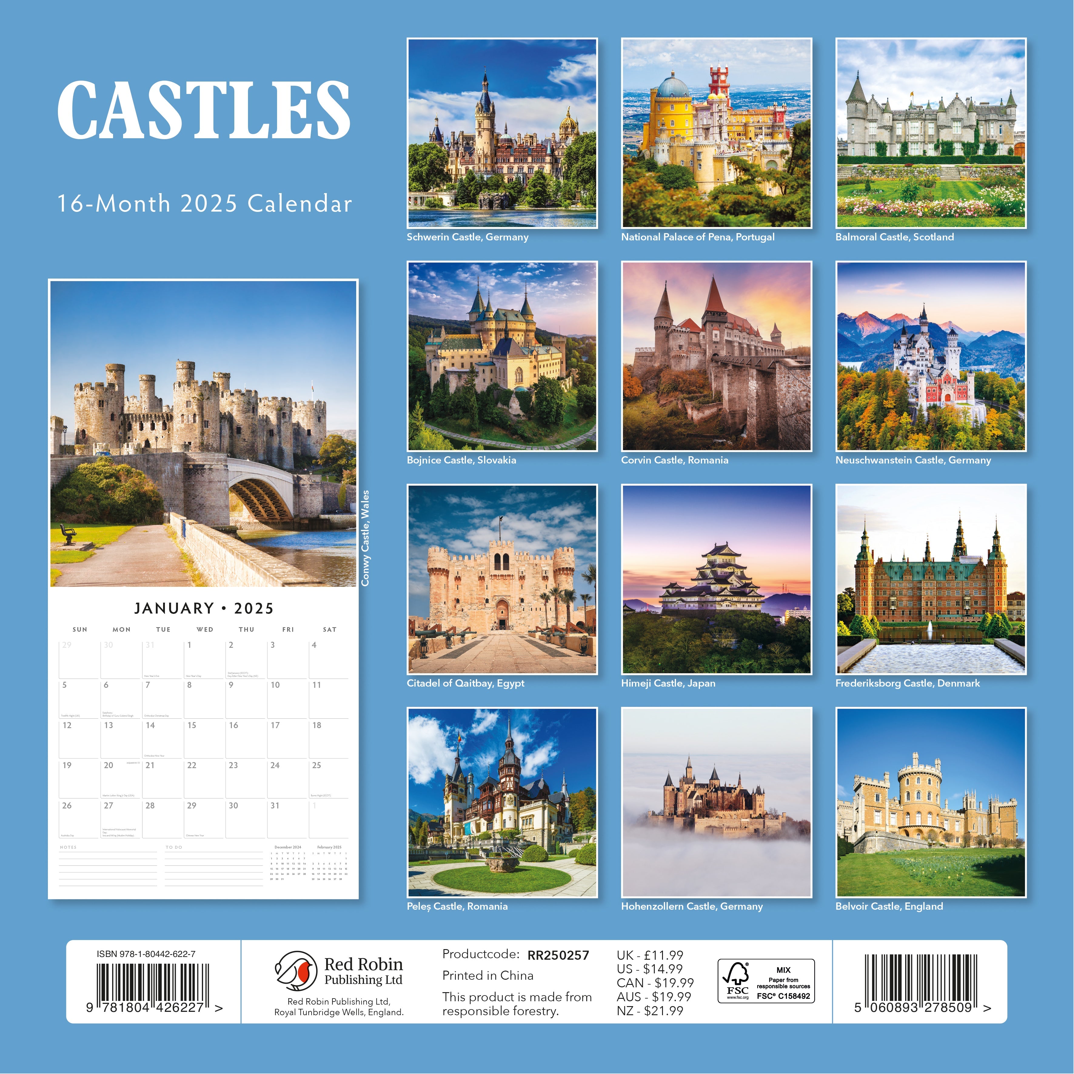 2025 Castles - Square Wall Calendar