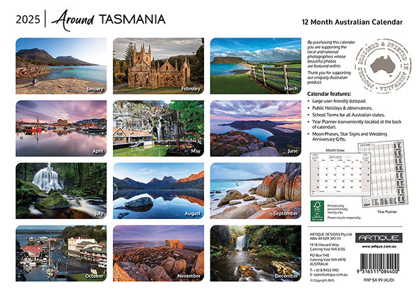 2025 Around Tasmania By Artique - Horizontal Wall Calendar