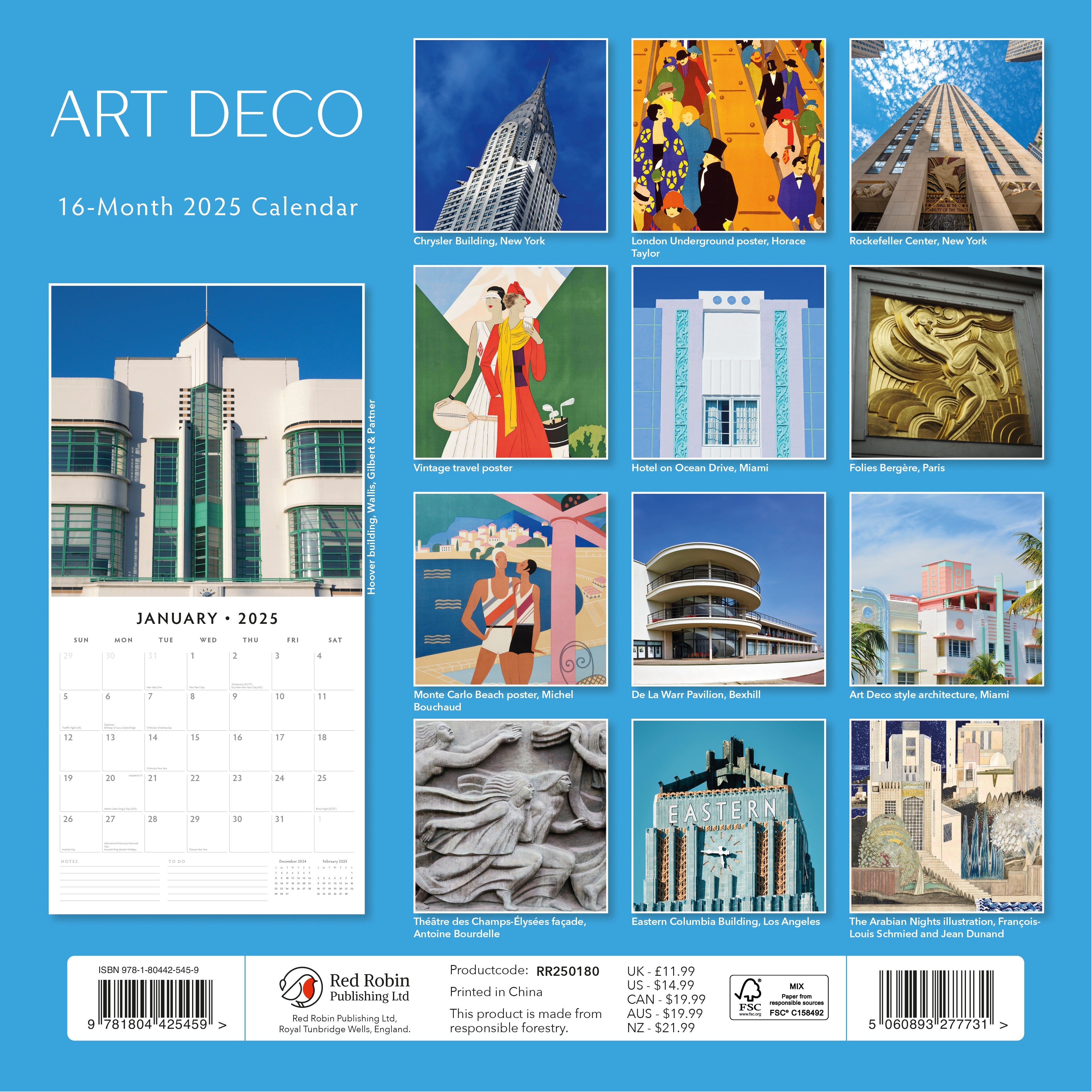 2025 Art Deco - Square Wall Calendar