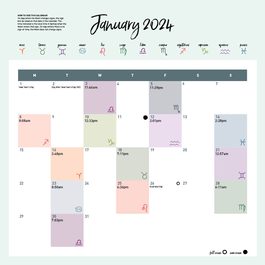 2024 Wellbeing Astrology Square Wall Calendar