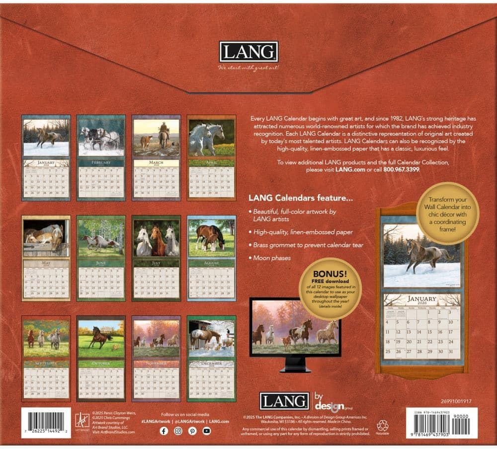 2026 LANG Horses In The Mist - Deluxe Wall Calendar