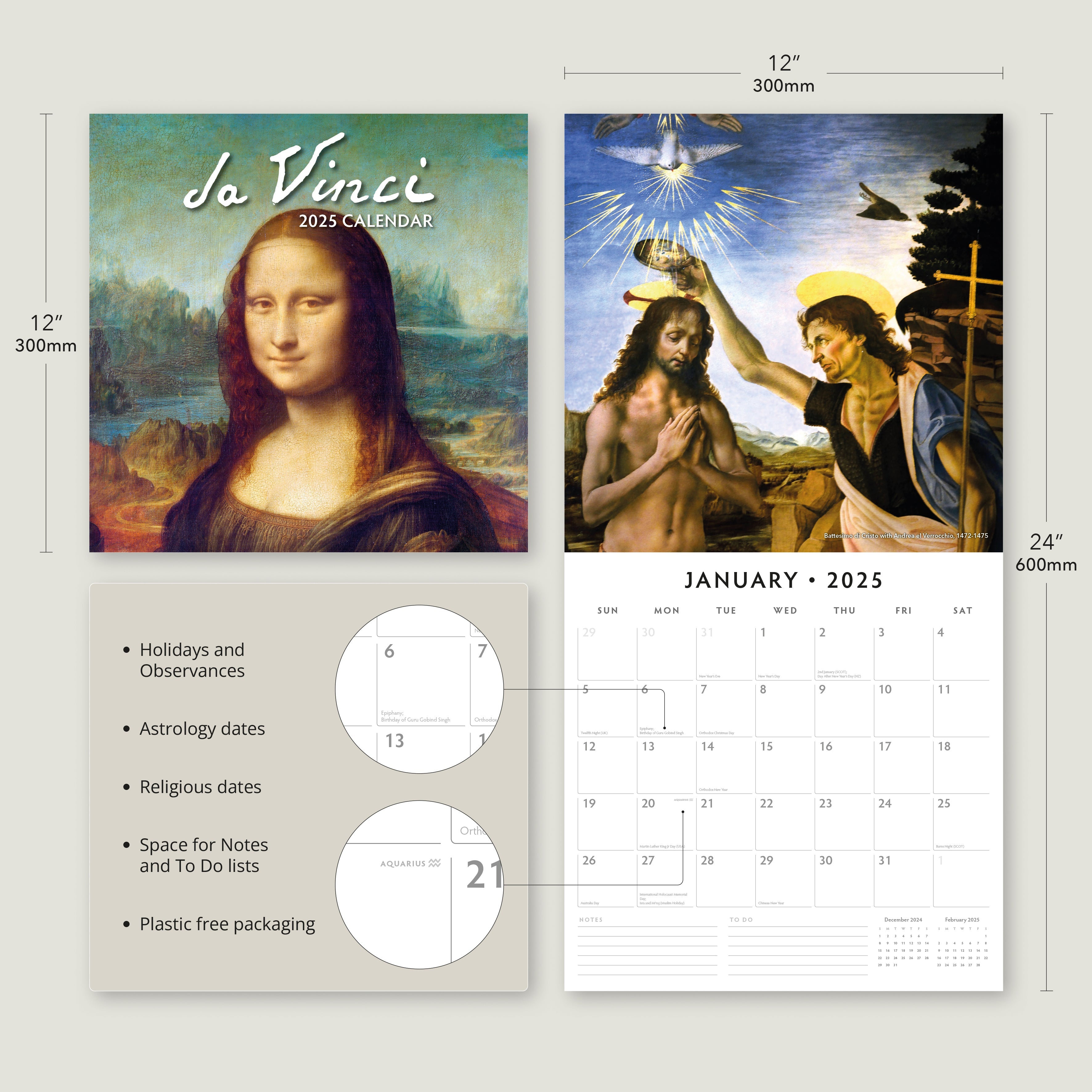 2025 Da Vinci - Square Wall Calendar