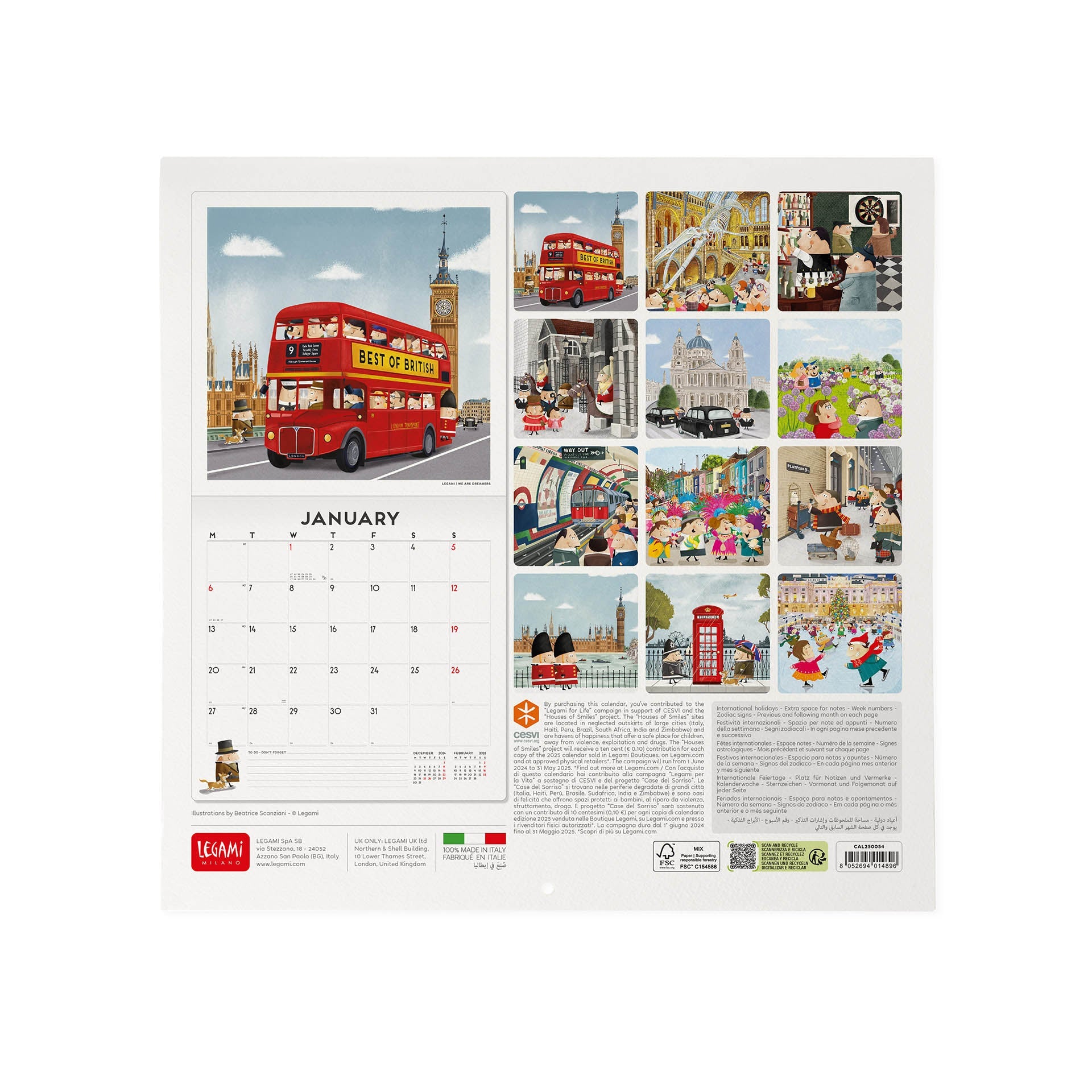 2025 London by Legami - Square Wall Calendar