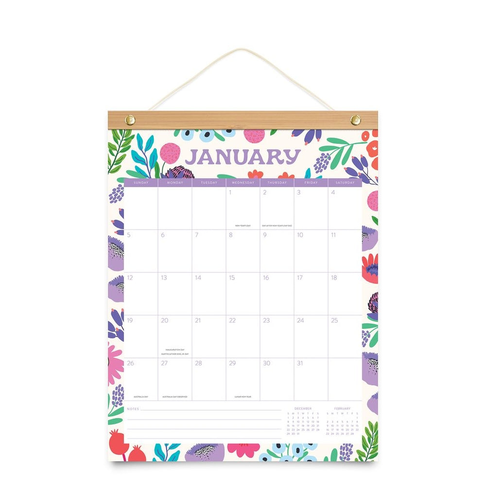 2025 Botanical Bliss Bamboo-Hanger - Deluxe Wall Calendar