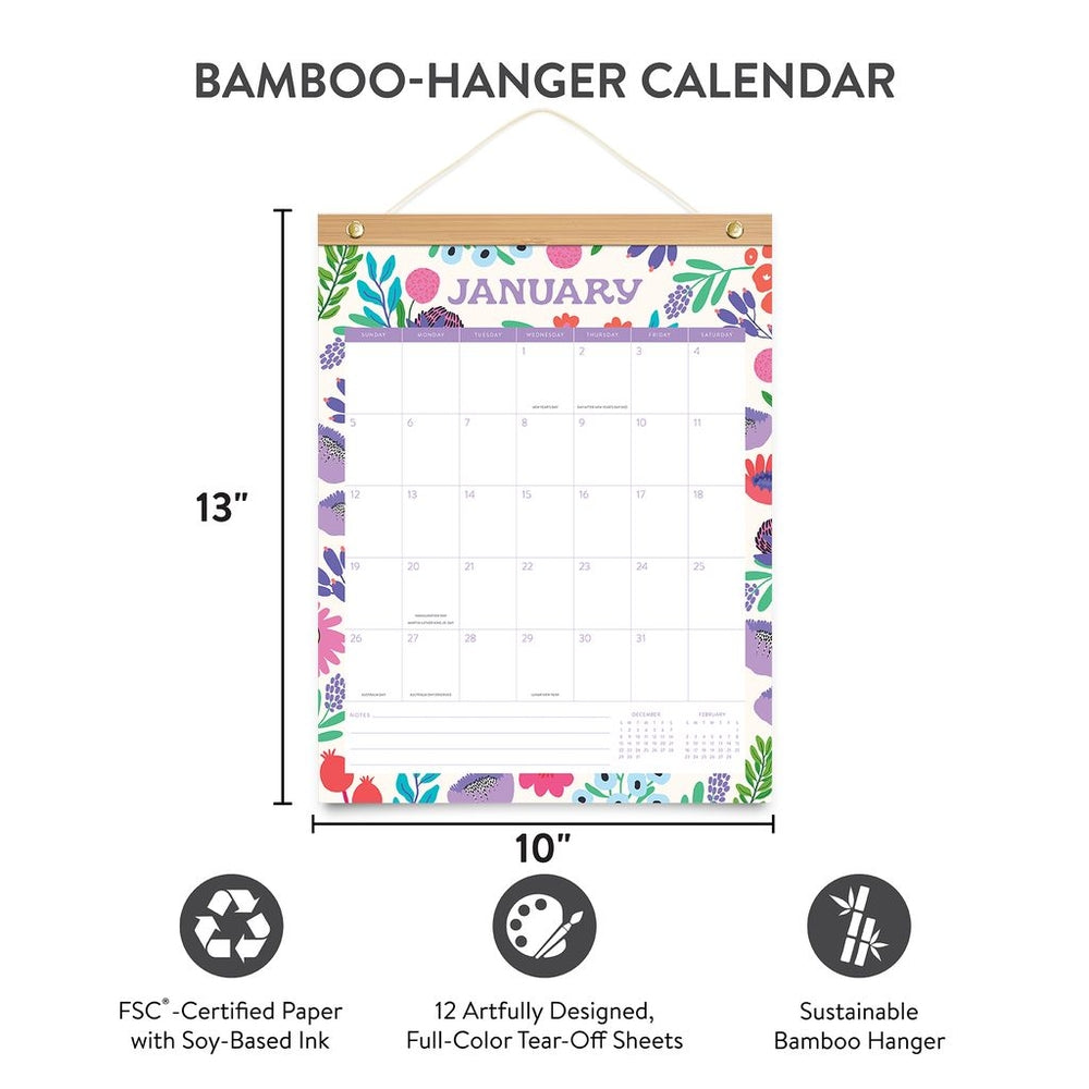 2025 Botanical Bliss Bamboo-Hanger - Deluxe Wall Calendar