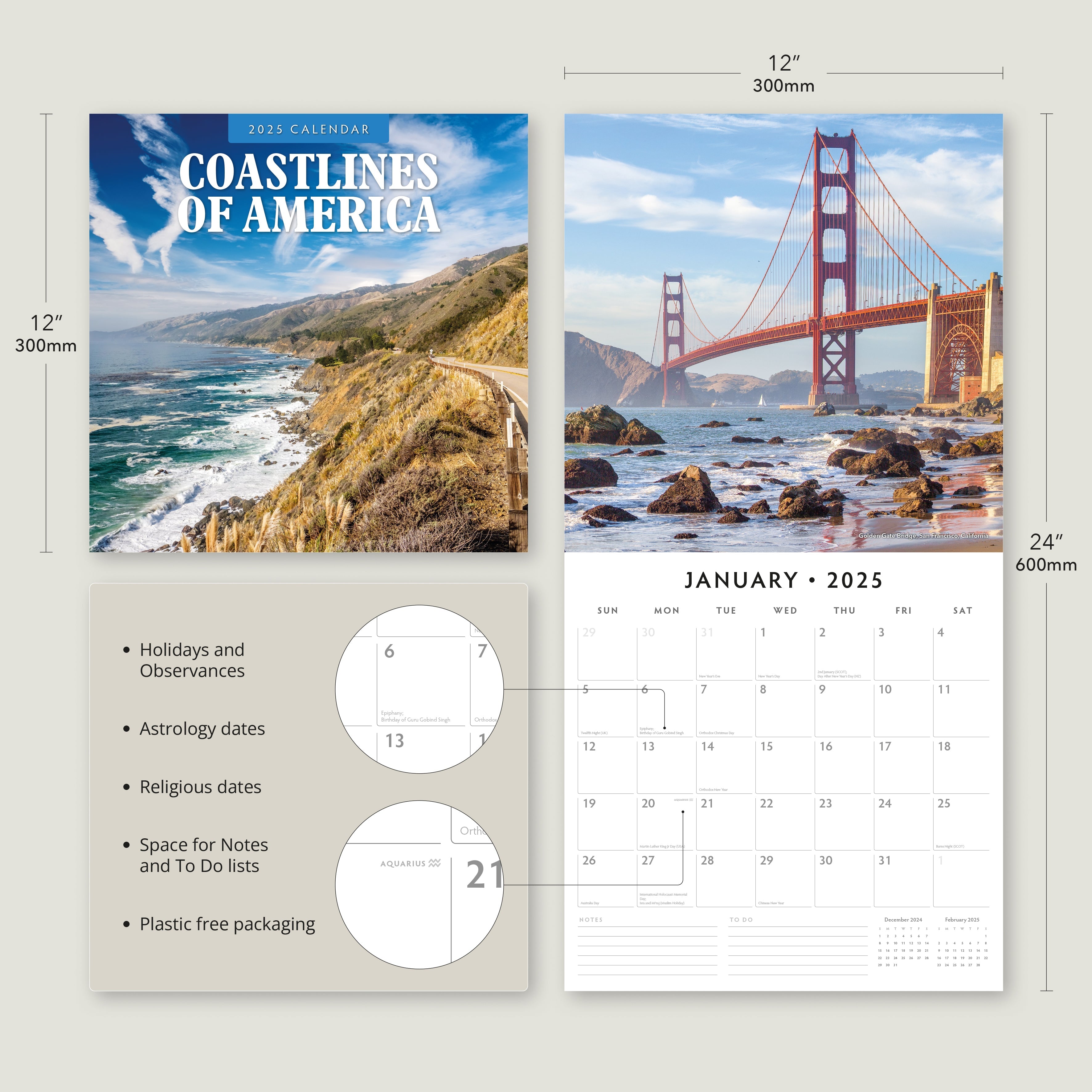 2025 Coastlines of America - Square Wall Calendar