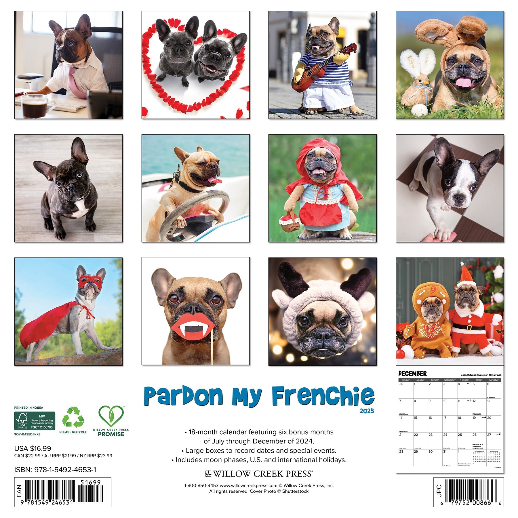 2025 Pardon My Frenchie - Square Wall Calendar