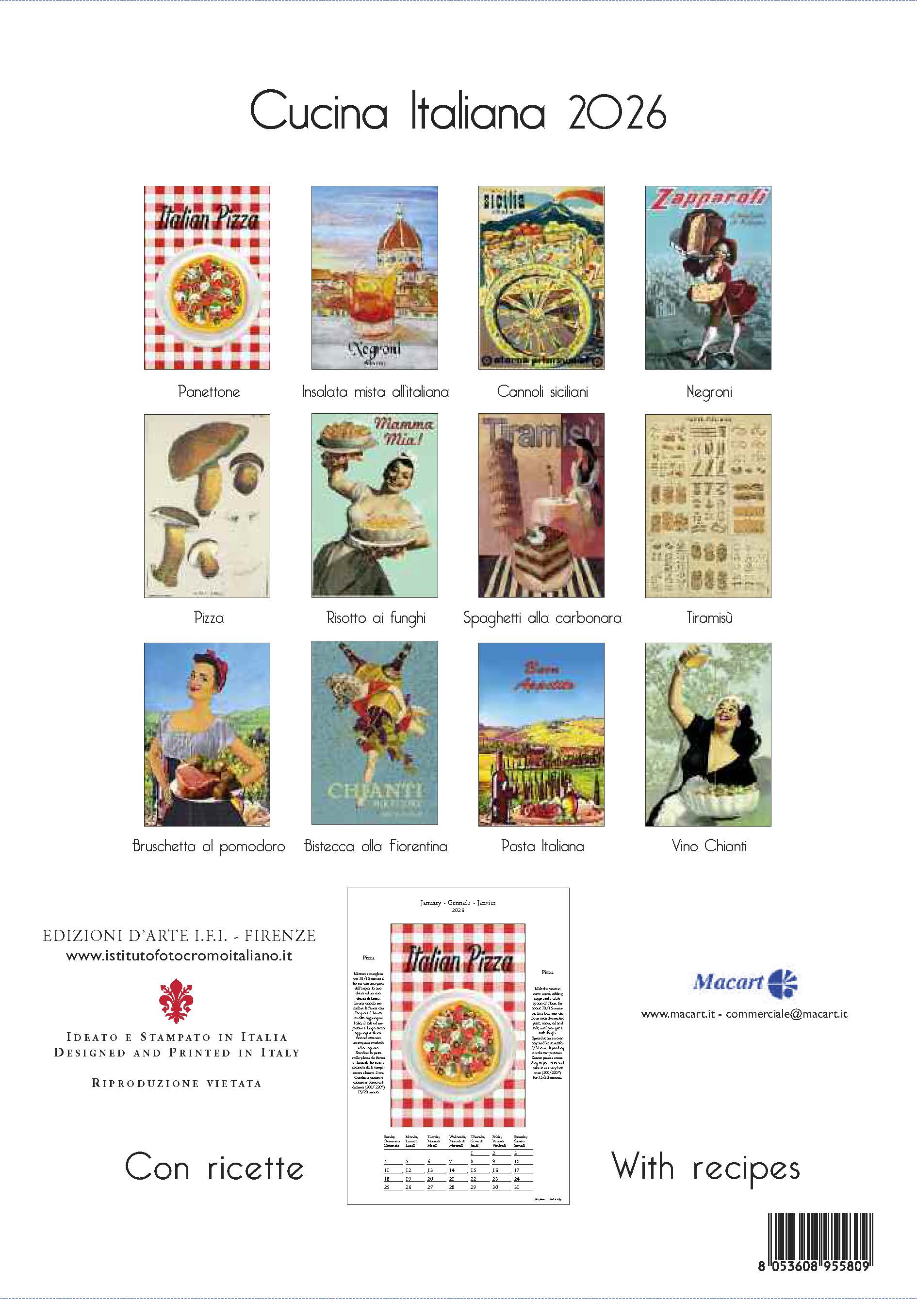 2026 Cucina Italiana (With Recipes) - Deluxe Wall Calendar