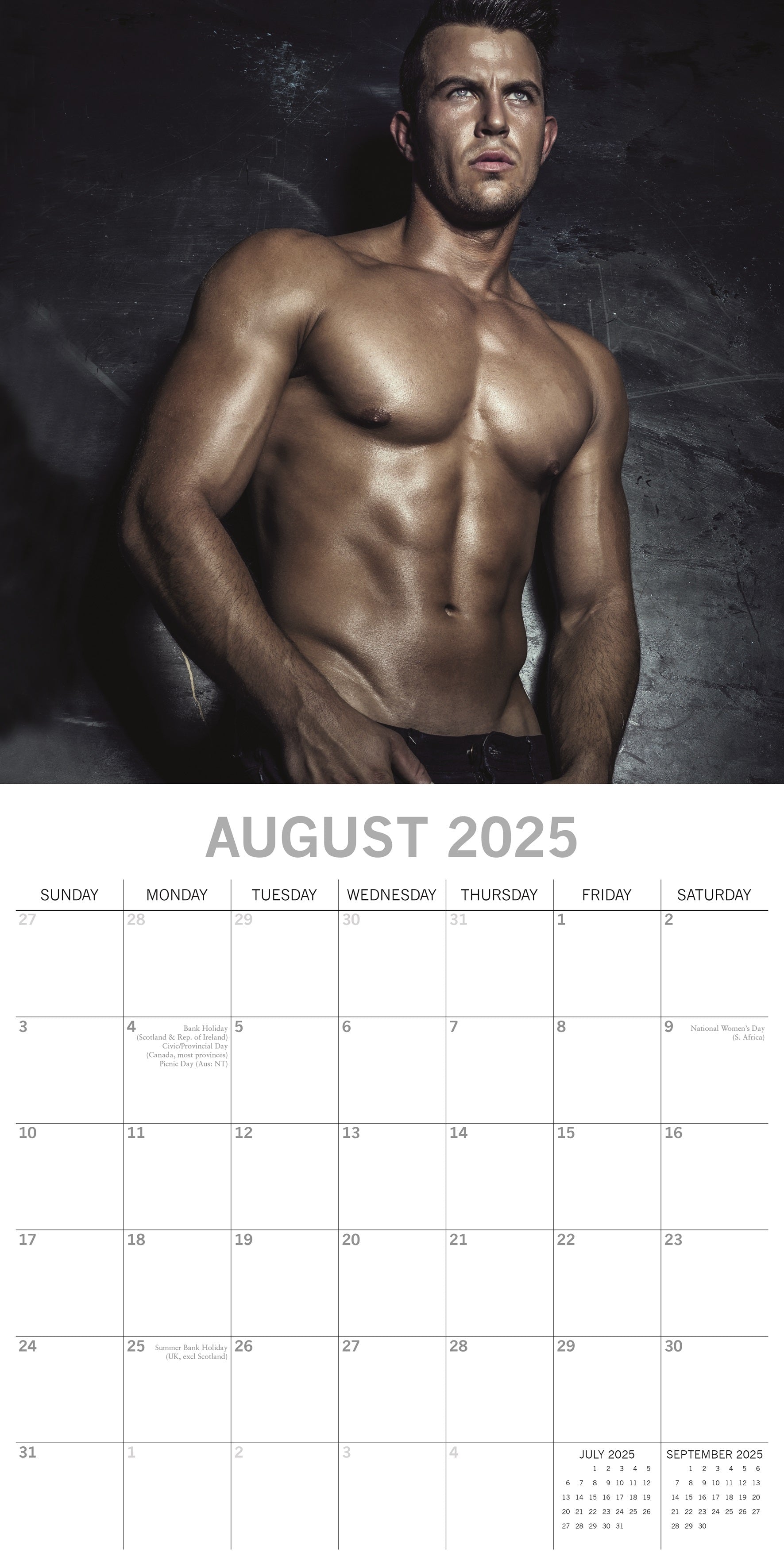 2025 Hot Shirtless Men - Square Wall Calendar