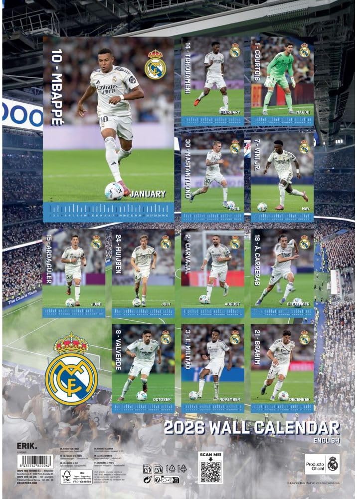 2026 Real Madrid FC - A3 Wall Calendar