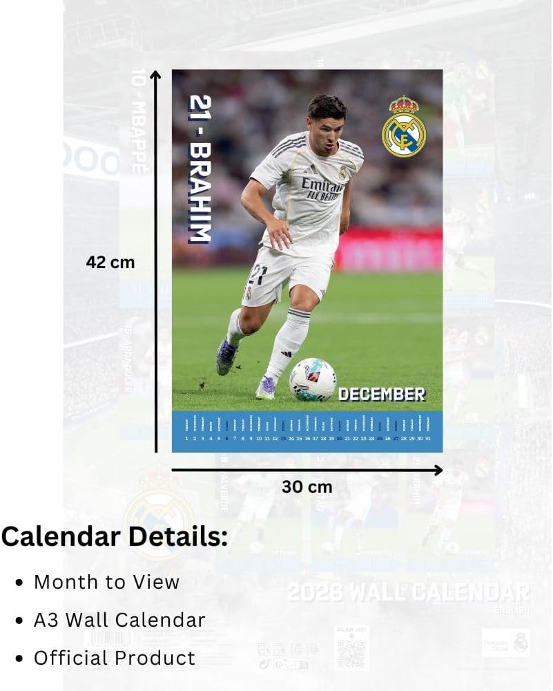 2026 Real Madrid FC - A3 Wall Calendar