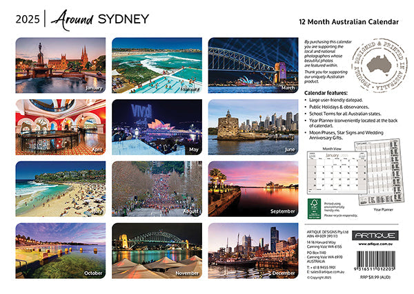 2025 Around Sydney By Artique - Horizontal Wall Calendar