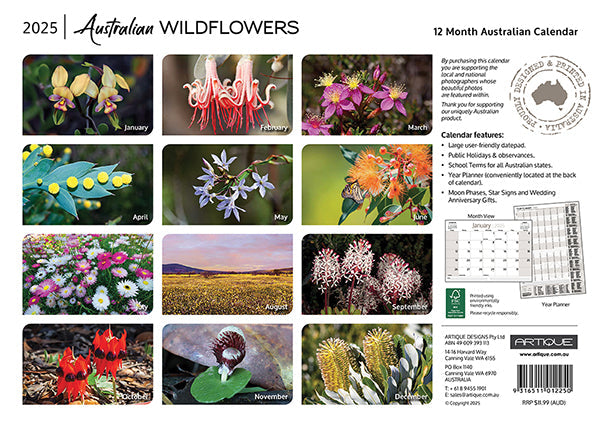 2025 Australian Wildflowers By Artique - Horizontal Wall Calendar