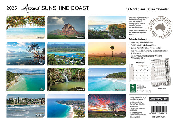 2025 Around Sunshine Coast By Artique - Horizontal Wall Calendar