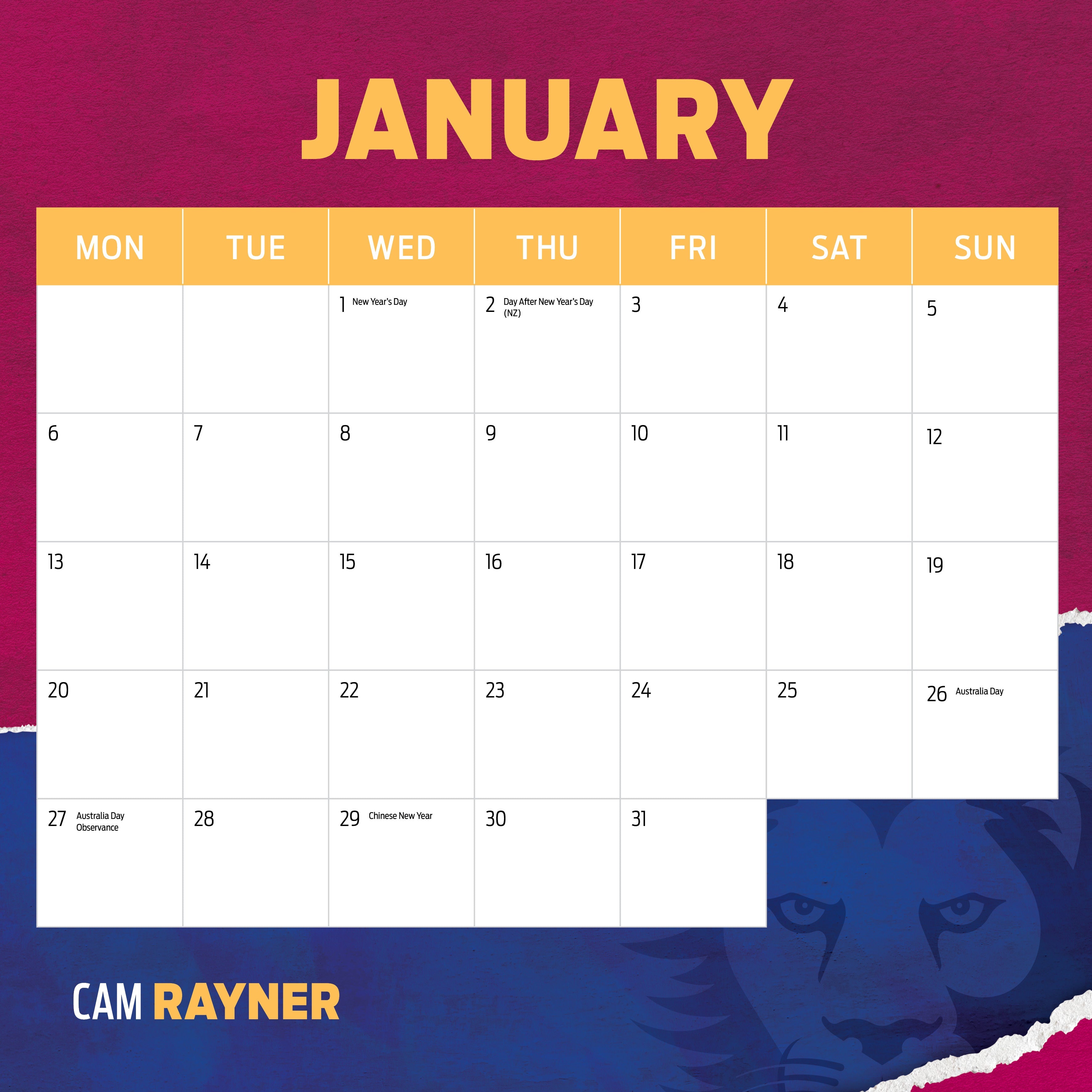 2025 AFL Brisbane Lions - Square Wall Calendar