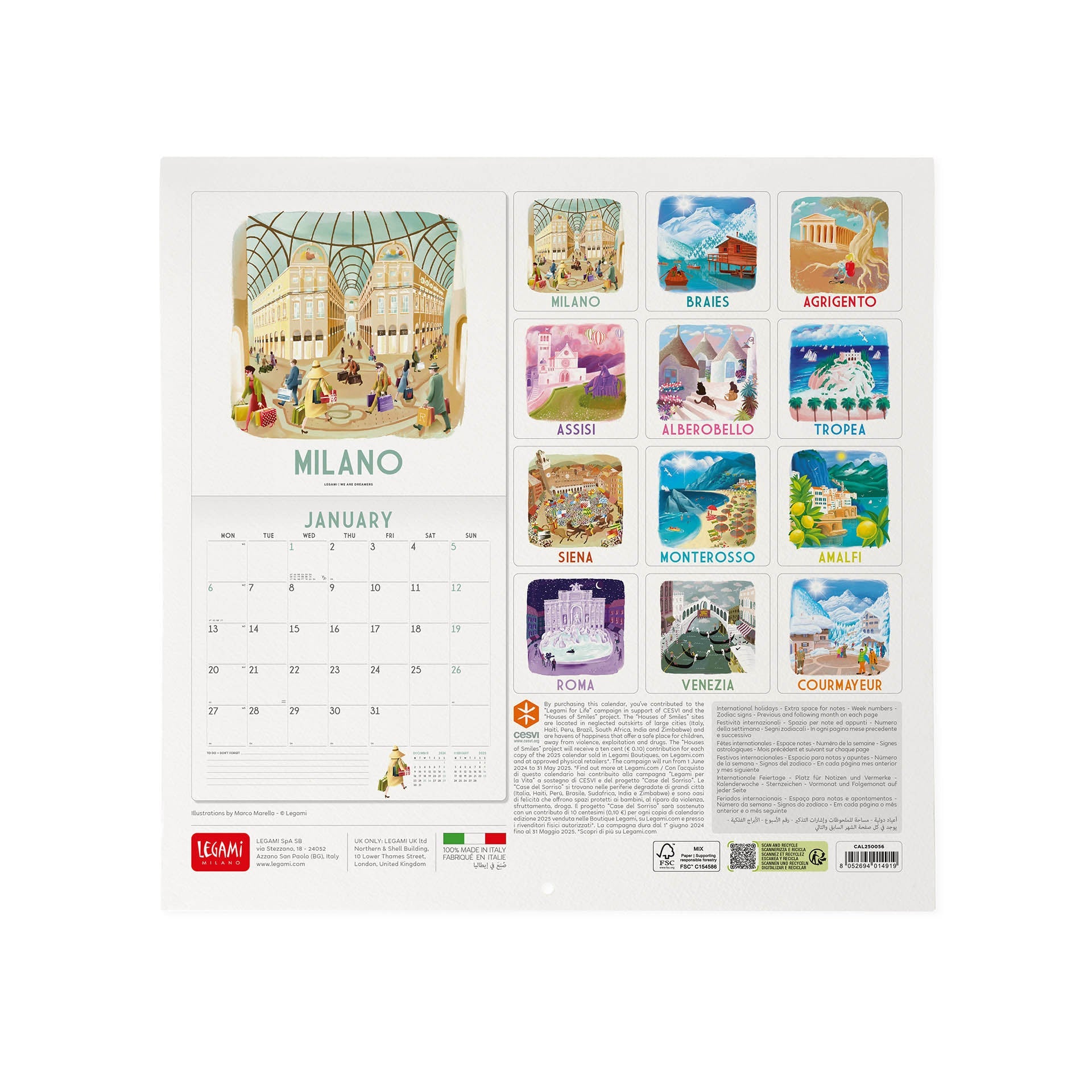 2025 Italy by Legami- Square Wall Calendar