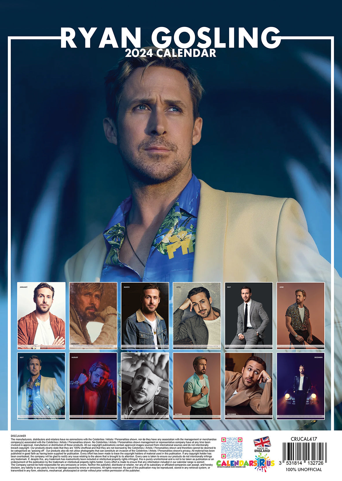 2024 Ryan Gosling v2 A3 Wall Calendar