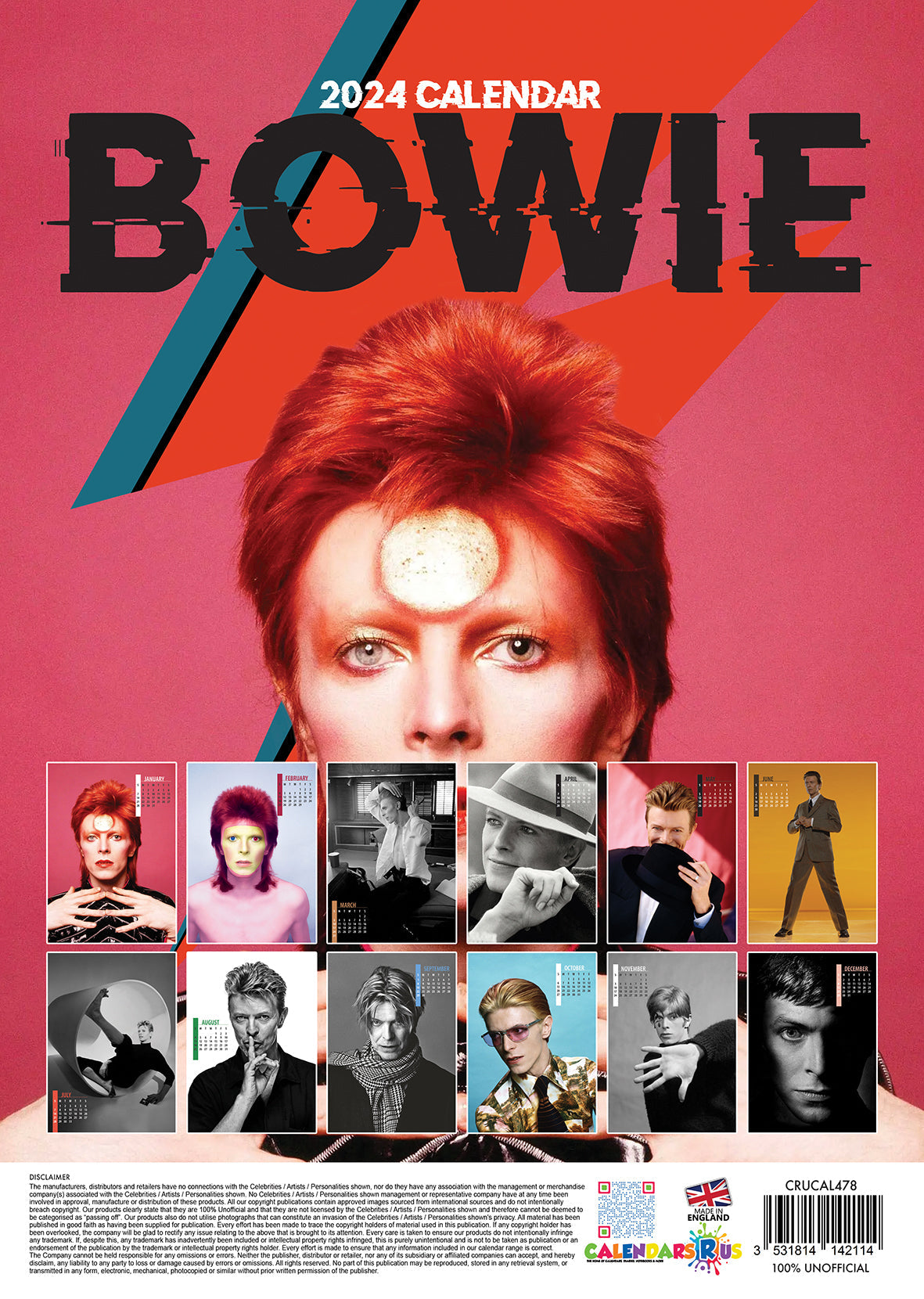 2024 David Bowie A3 Wall Calendar