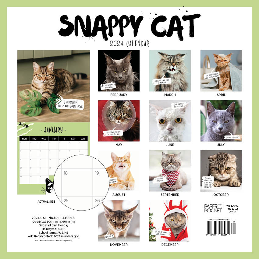 2024 Snappy Cat Square Wall Calendar