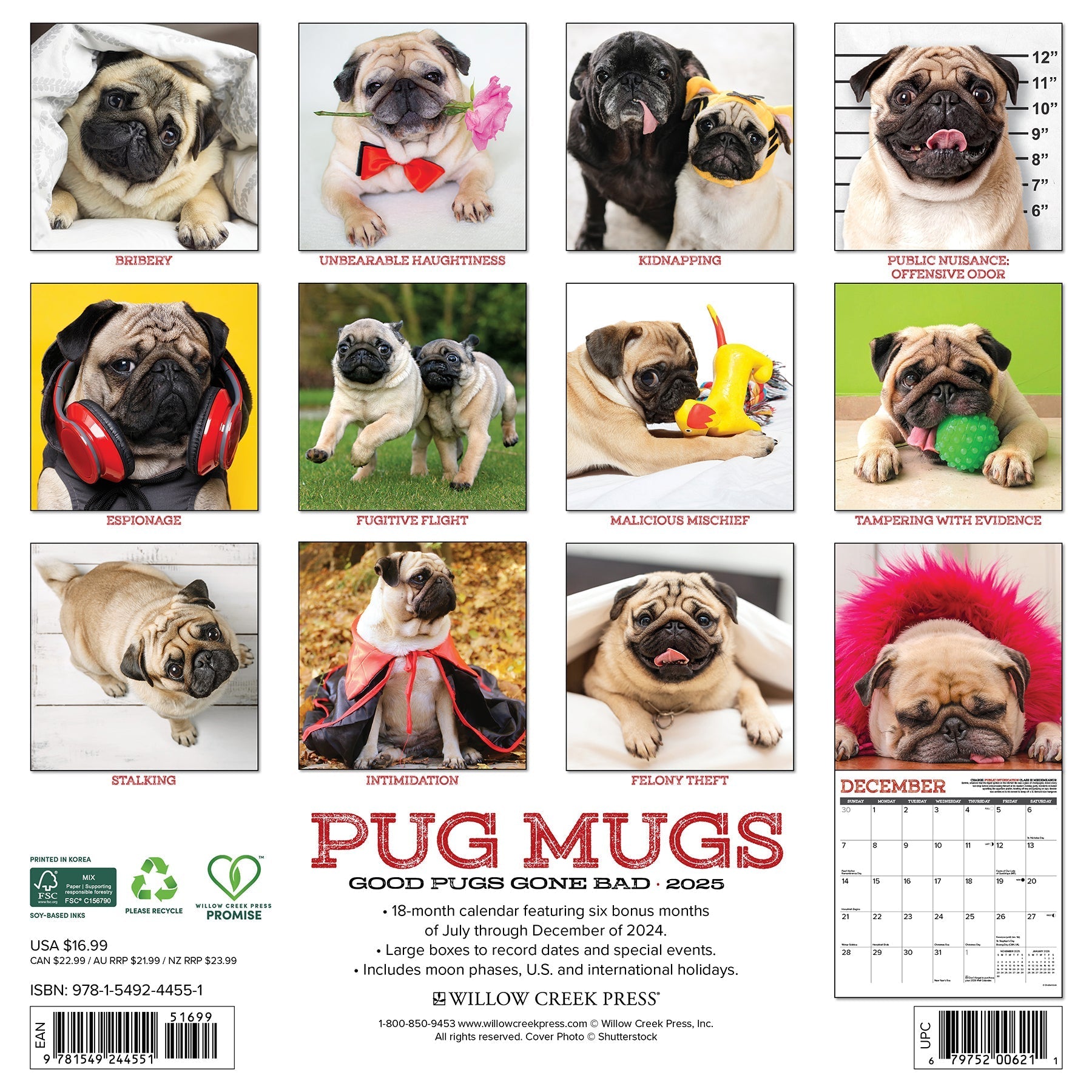 2025 Pug Mugs - Square Wall Calendar