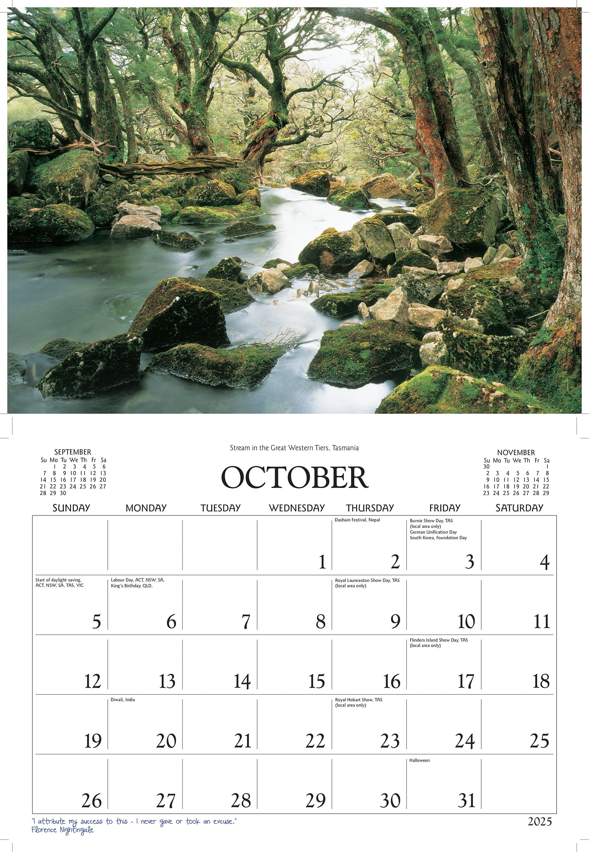 2025 Australian Rainforest By David Messent - Horizontal Wall Calendar