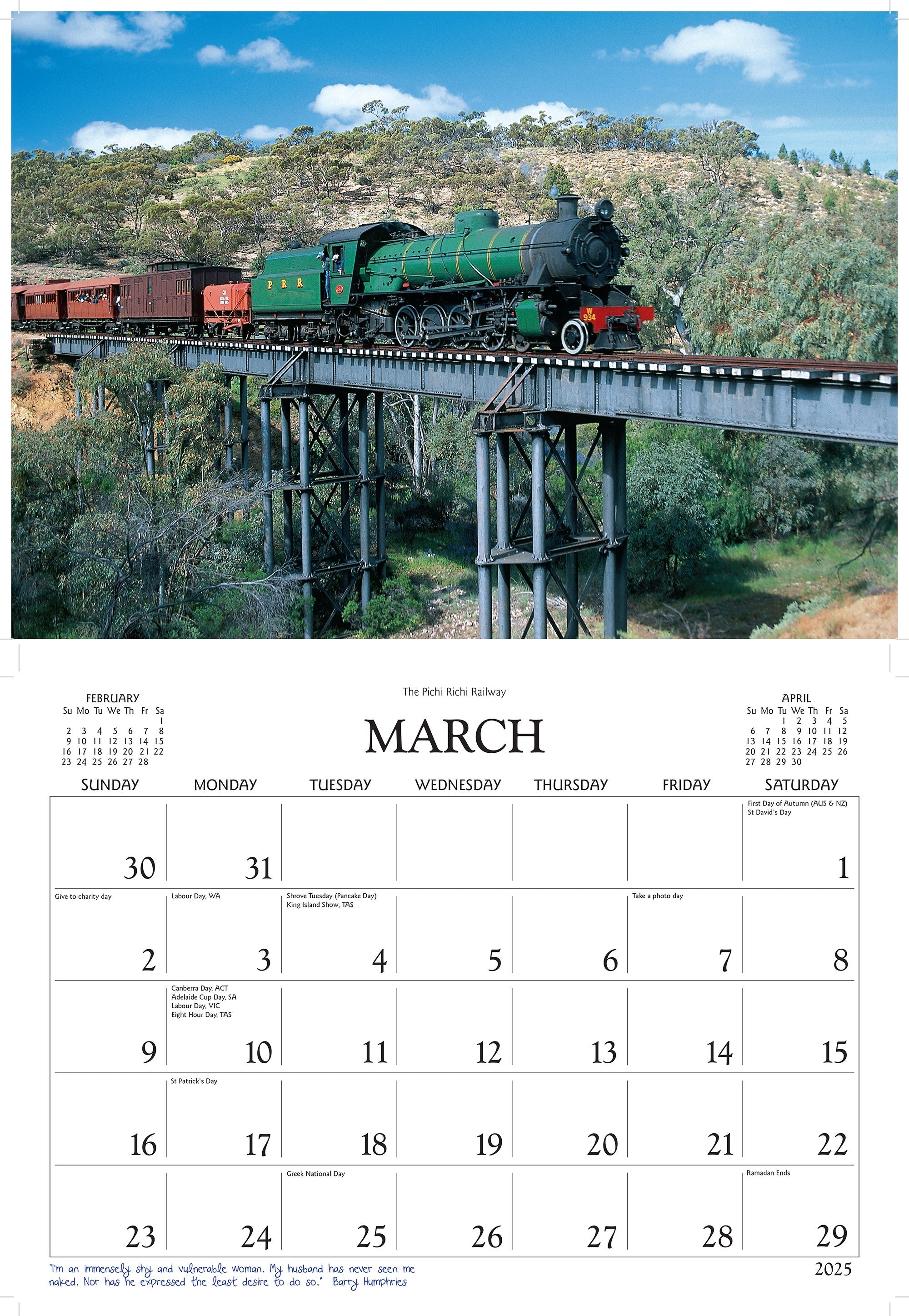 2025 South Australia By David Messent - Horizontal Wall Calendar