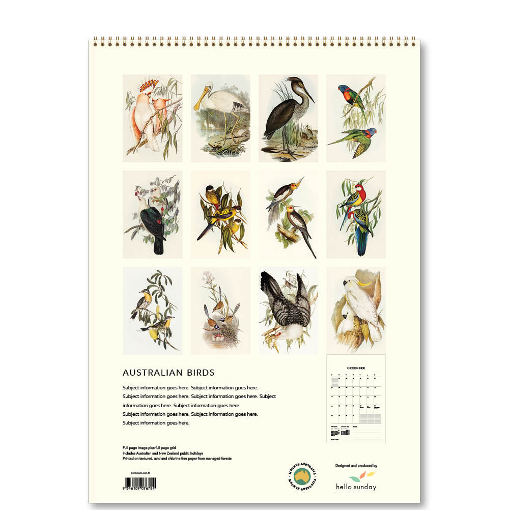 2025 Australian Birds John Gould - Deluxe Wall Calendar