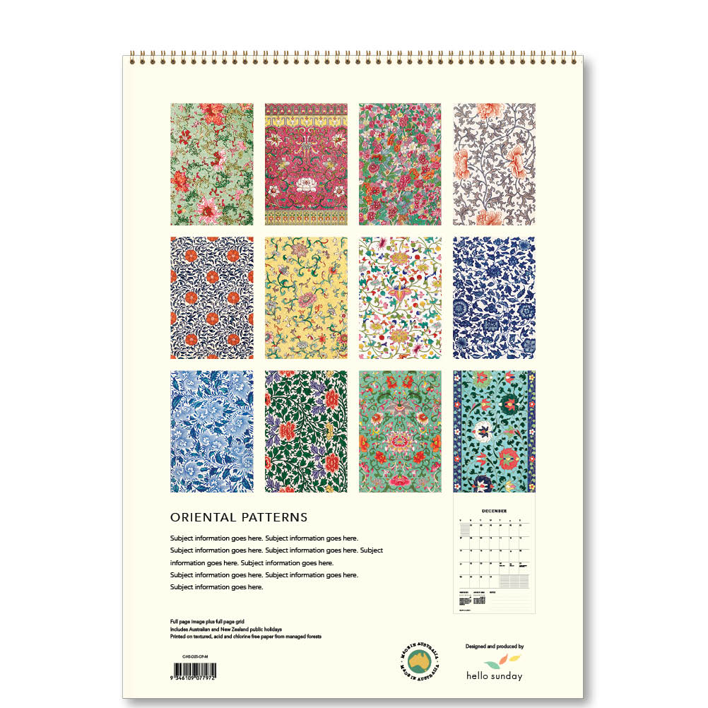 2025 Oriental Patterns Owen Jones - Deluxe Wall Calendar