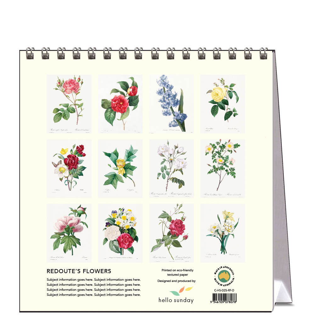 2025 Redoute's Flowers - Desk Easel Calendar