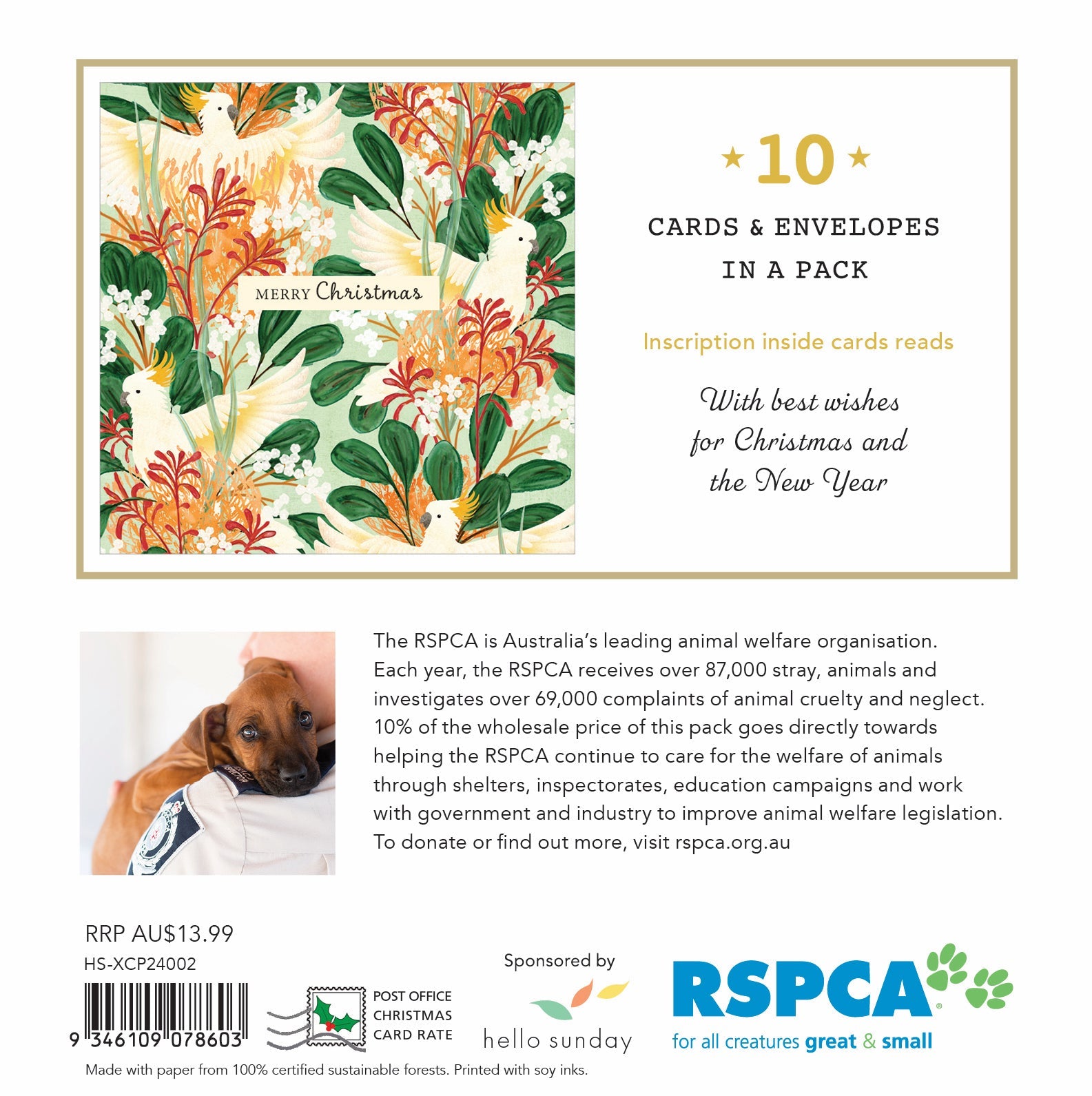 RSPCA - Cockatoos and Flowers - 10 Charity Christmas Cards Pack