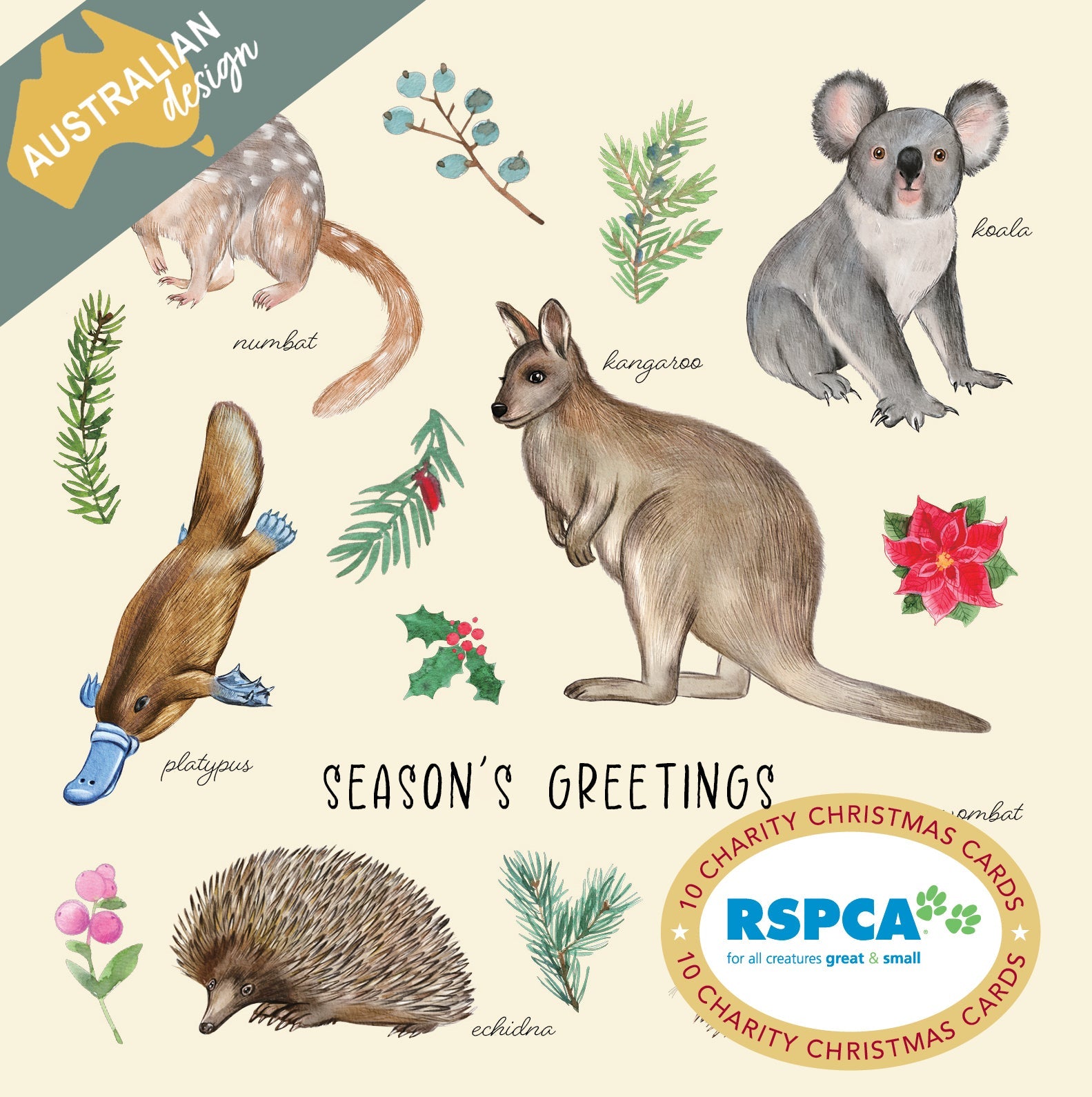 RSPCA - Australian Fauna - 10 Charity Christmas Cards Pack