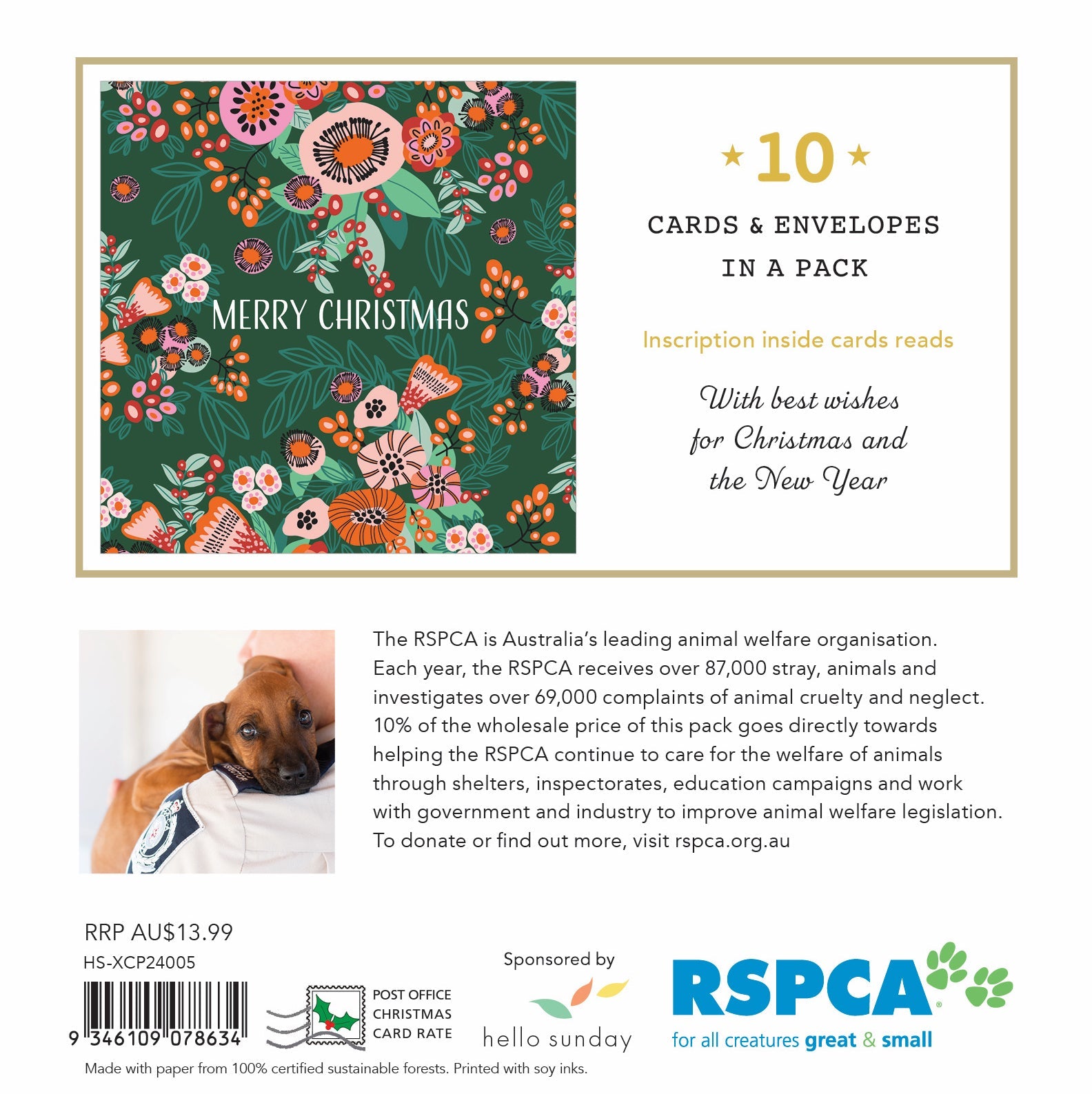 RSPCA - Christmas Flowers - 10 Charity Christmas Cards Pack