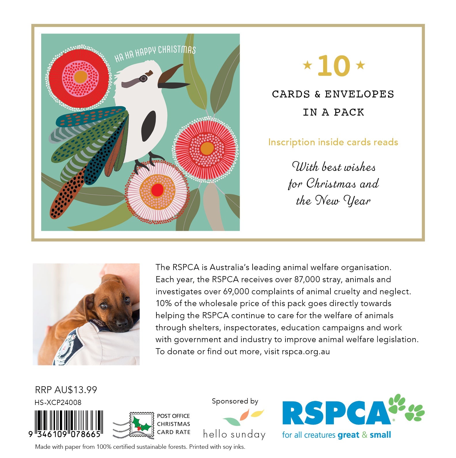 RSPCA - Kookaburra - 10 Charity Christmas Cards Pack