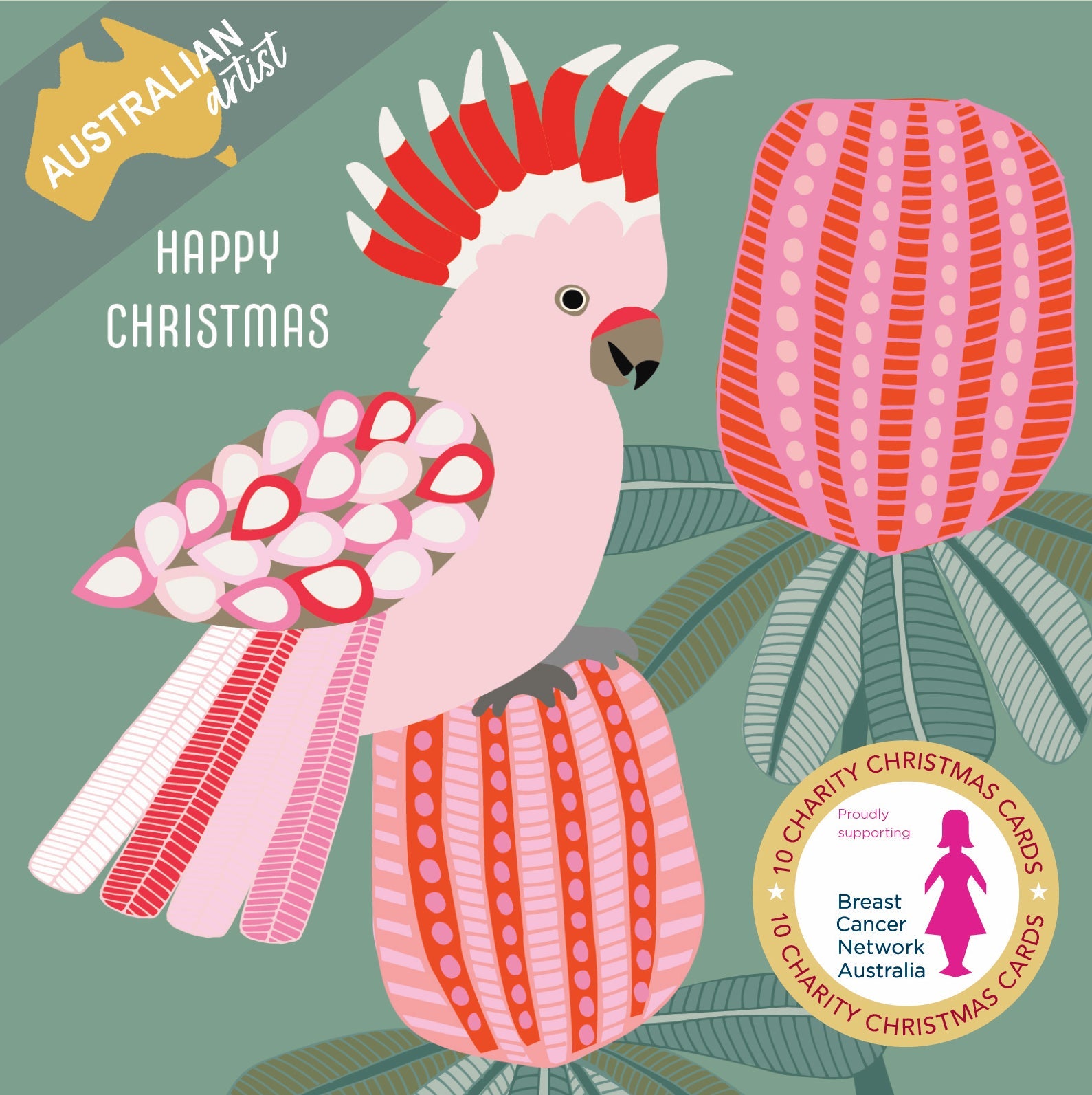 BCNA - Pink Galah - 10 Charity Christmas Cards Pack