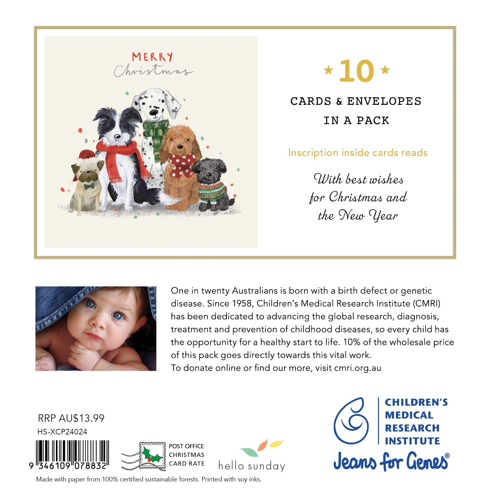 CMRI - Furry Friends - 10 Charity Christmas Cards Pack