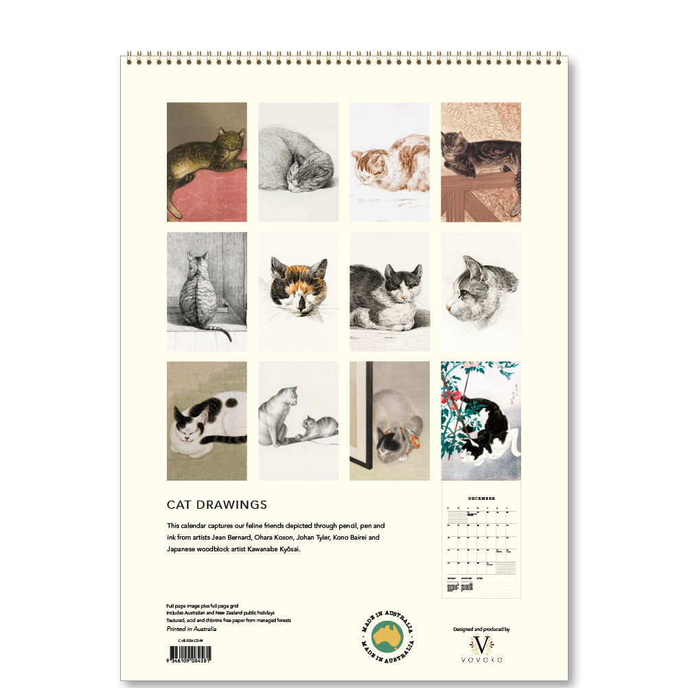 2026 Cat Drawings - Deluxe Wall Calendar