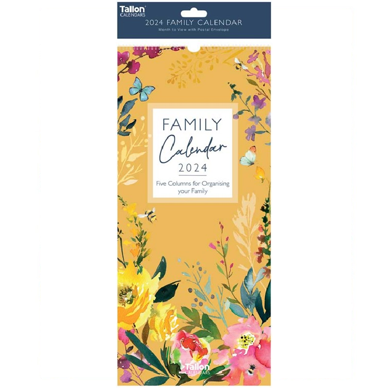 2024 Yellow Botanical Family Organiser - Slim Wall Calendar  SOLD OUT