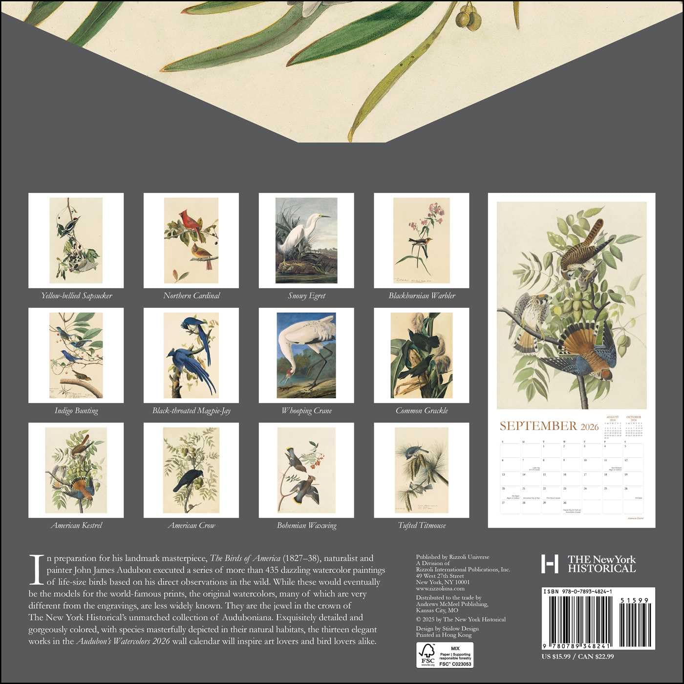 2026 Audubon's Watercolors - Square Wall Calendar