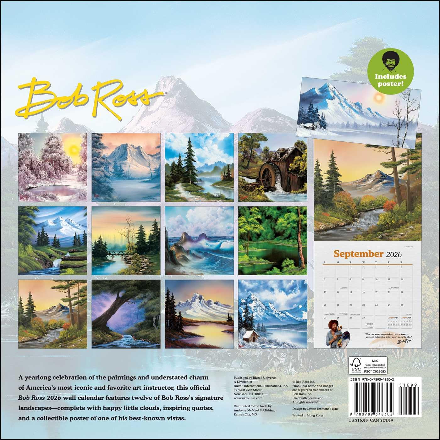 2026 Bob Ross - Square Wall Calendar