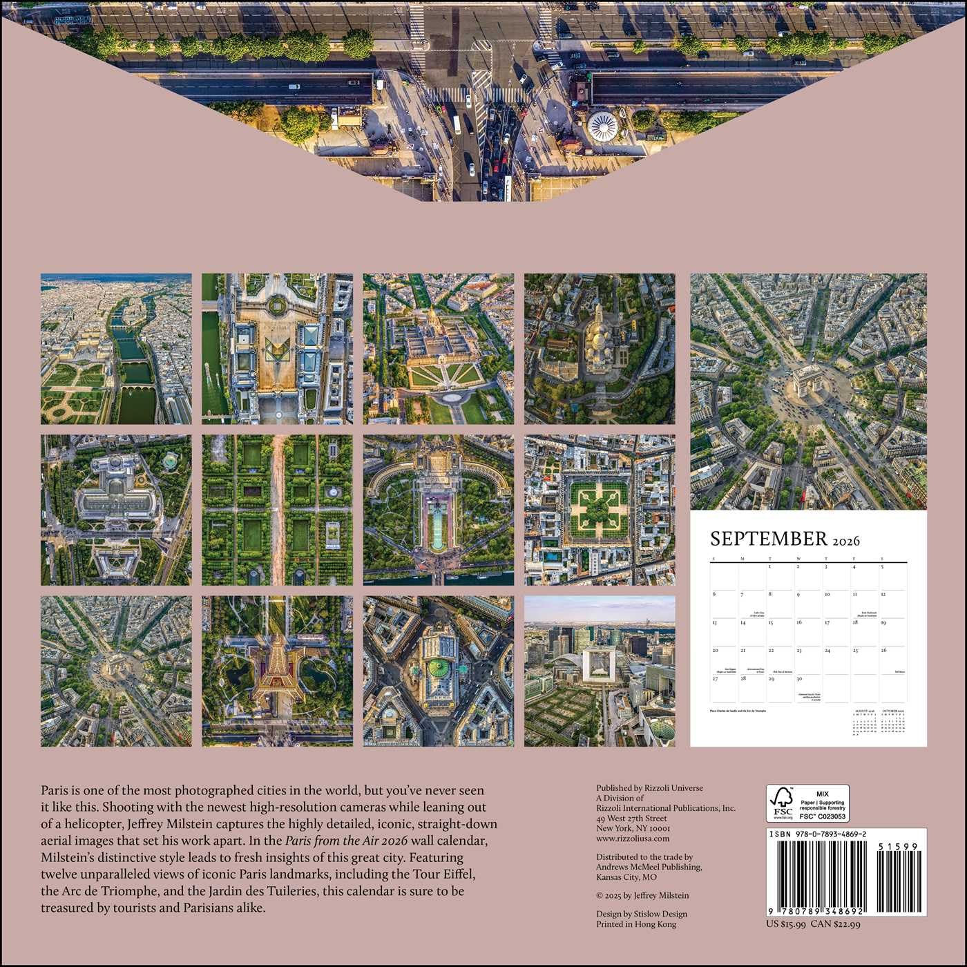 2026 Paris From the Air - Square Wall Calendar