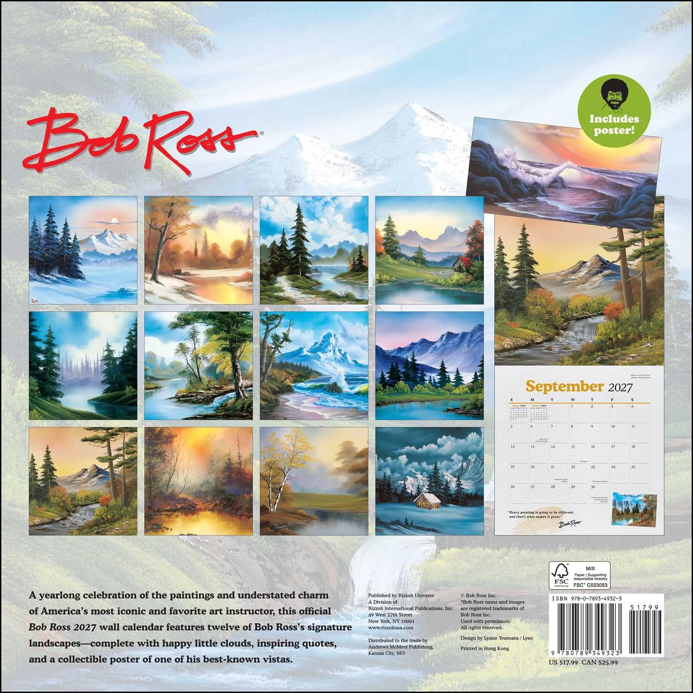 2027 Bob Ross - Square Wall Calendar
