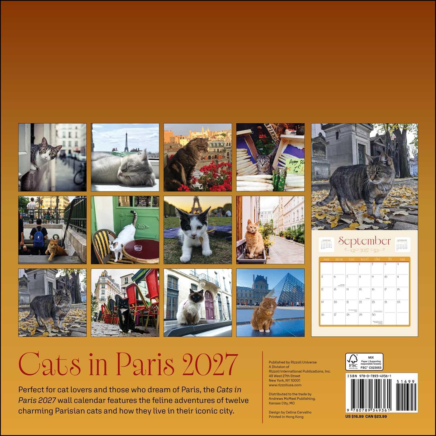 2027 Cats in Paris - Square Wall Calendar