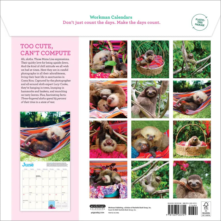 2027 Original Sloths - Square Wall Calendar