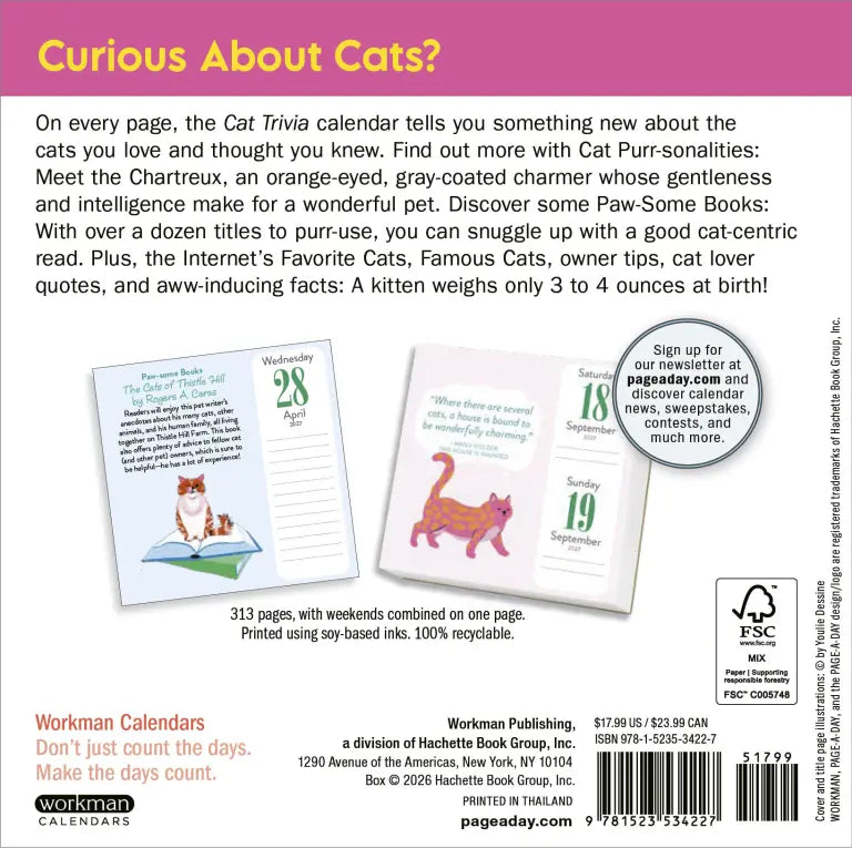 2027 Cat Trivia - Daily Boxed Page-A-Day Calendar